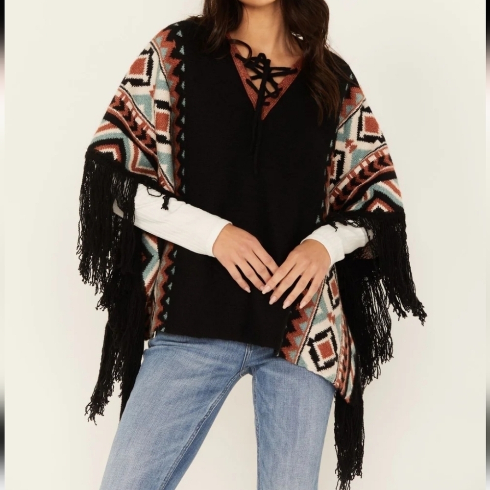 Idyllwind Alma Southwestern Poncho Boho Sweater
